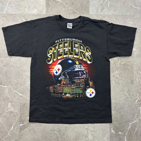 Vintage Pittsburgh Steelers Graphic Tee Mens Large Short Sleeve NFL Skyline - Picture 1 of 8